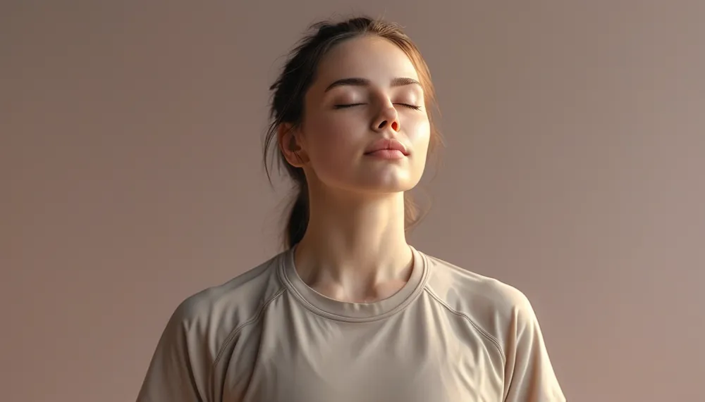 Woman doing a calming breathing exercise with eyes closed
